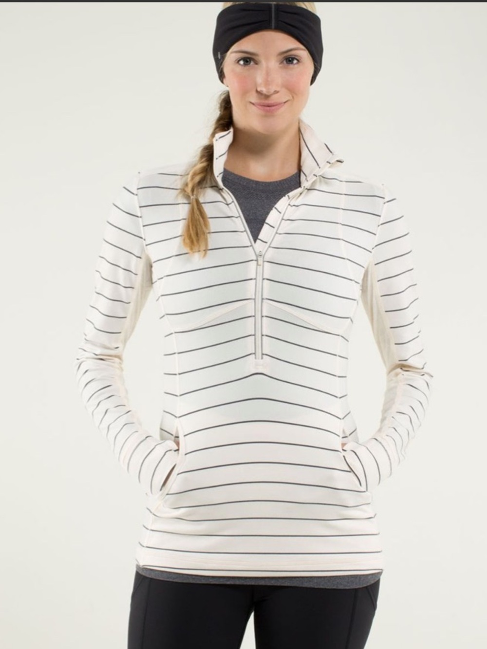 lululemon athletica Striped Star Runner Pullover - White with Black Stripes